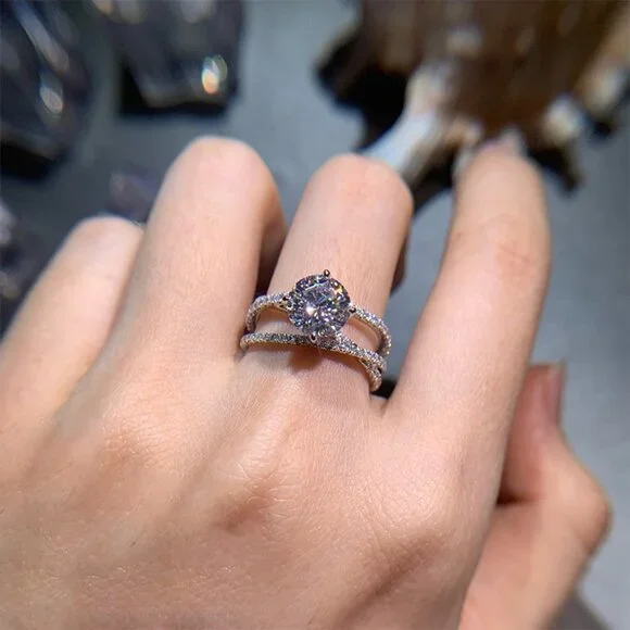 ▶Engagement CZ Clear Super Large Silver Plated Wedding Beautiful Ring, K993